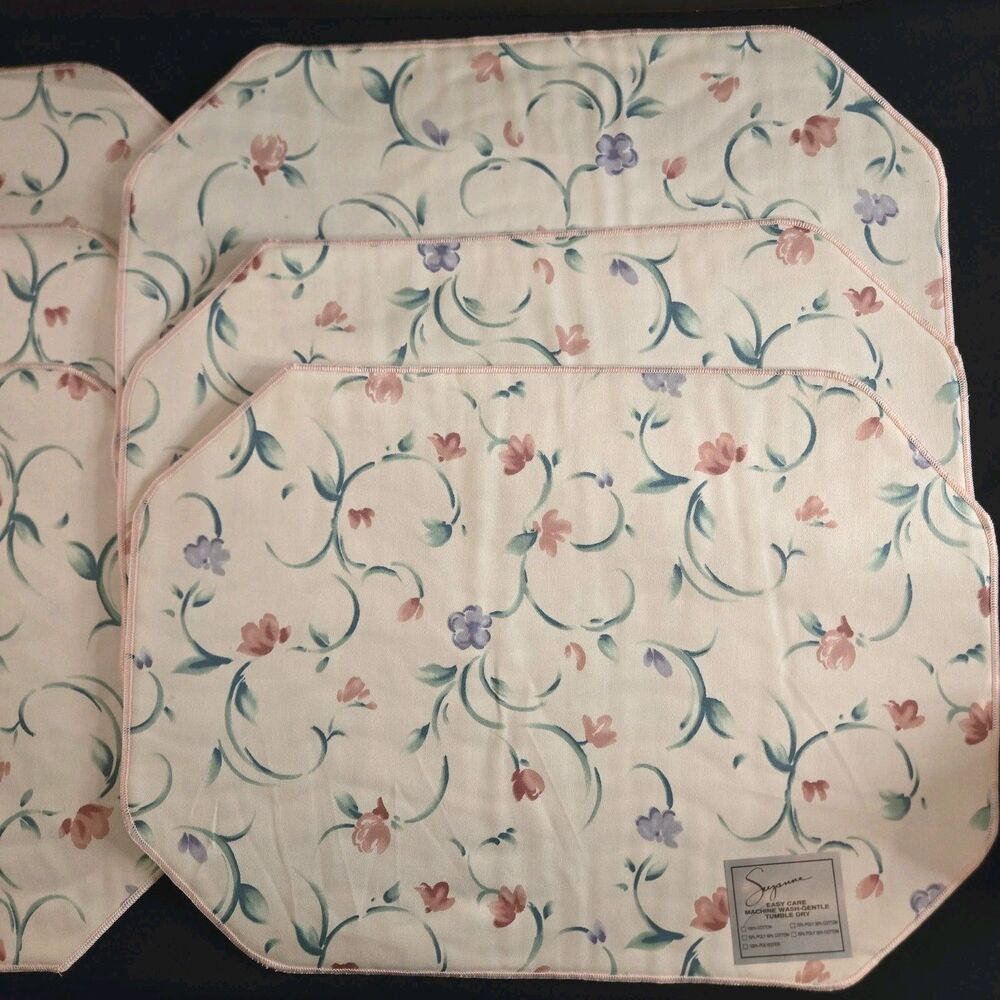 Vintage Suzanne White/Pink Floral Placemat Linen Set Chic Farmhouse Cottagecore